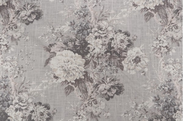 Waverly Ballad Bouquet Printed Linen Blend Drapery Fabric in Platinum