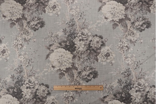 Waverly Ballad Bouquet Printed Linen Blend Drapery Fabric in Platinum