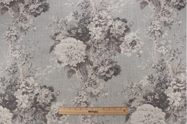 Waverly Ballad Bouquet Printed Linen Blend Drapery Fabric in Platinum