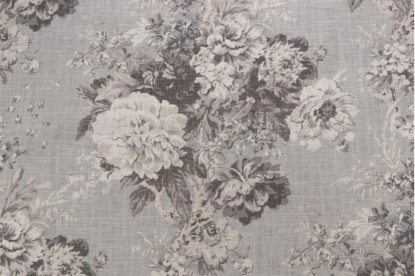Waverly Ballad Bouquet Printed Linen Blend Drapery Fabric in Platinum