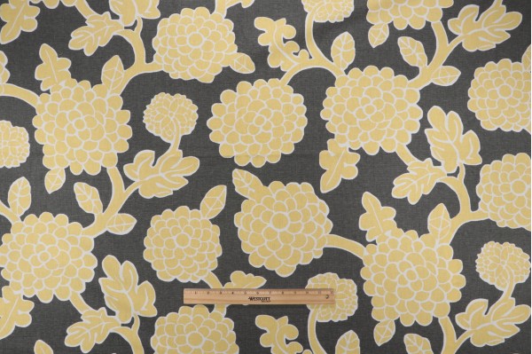 Thibaut Nikko F916016 Printed Linen Blend Drapery Fabric in Yellow and Grey 