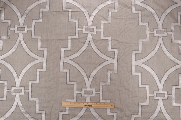 Sample of Anna French Songyue W736147 Embroidered Drapery Fabric in Natural for Thibaut 