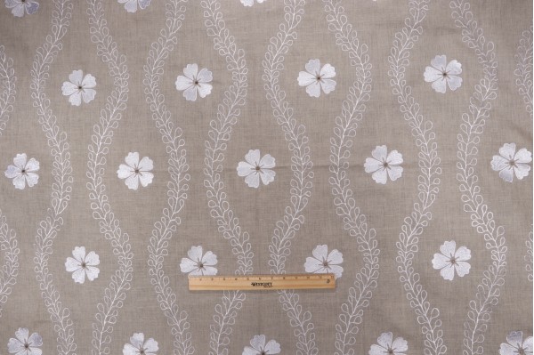 Thibaut Standish AW2551 Embroidered Drapery Fabric in Flax 