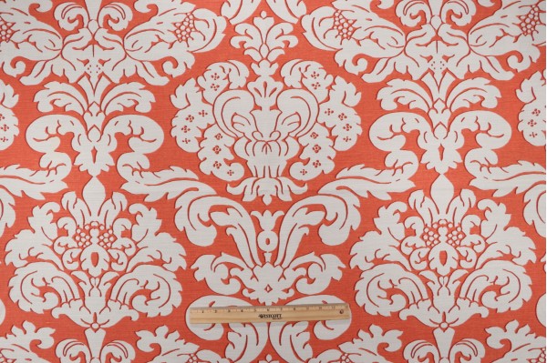 Thibaut Trelawny Damask F914220 Printed Linen Blend Drapery Fabric in Coral 