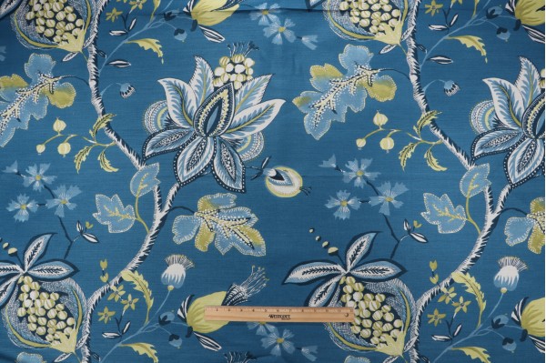Thibaut Donegal F913002 Printed Linen Blend Drapery Fabric in Peacock Blue 