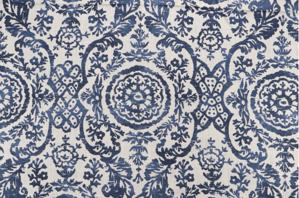 Sample of Thibaut Sansome F94151 Printed Linen Blend Drapery Fabric in Navy 