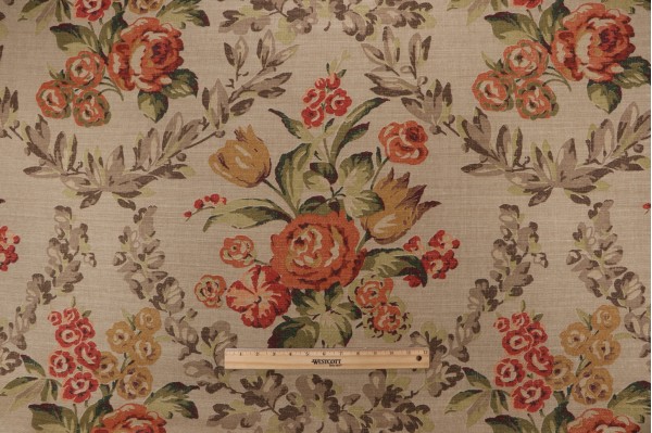 Thibaut Fairview F93822 Printed Linen Blend Drapery Fabric in Tobacco