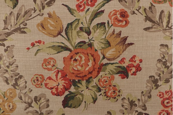 Thibaut Fairview F93822 Printed Linen Blend Drapery Fabric in Tobacco