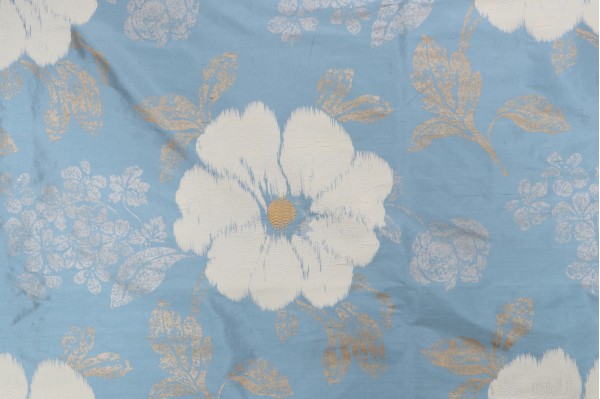 Thibaut Rue De Seine AF7867 Printed & Embroidered Silk Drapery Fabric in Blue