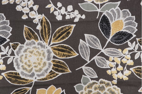 1 Yard Thibaut Sulu F913010 Printed Linen Drapery Fabric in Charcoal