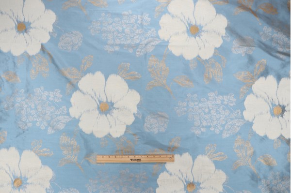 Thibaut Rue De Seine AF7867 Printed & Embroidered Silk Drapery Fabric in Blue