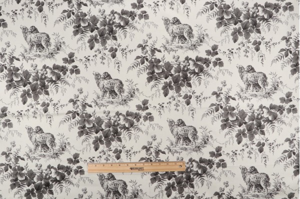 1 Yard Thibaut Pedigree F99720 Printed Cotton Drapery Fabric in Black on Cream