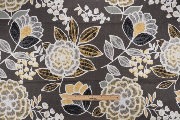 1 Yard Thibaut Sulu F913010 Printed Linen Drapery Fabric in Charcoal