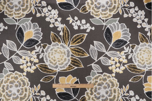 Thibaut Sulu F913010 Printed Linen Drapery Fabric in Charcoal