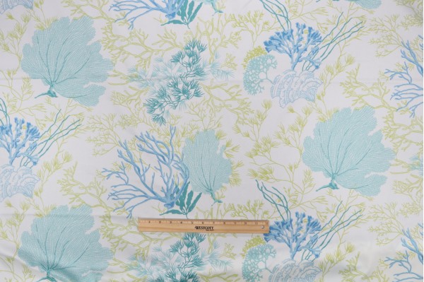 Thibaut Molikini F95735 Printed Cotton Drapery Fabric in Aqua and Green