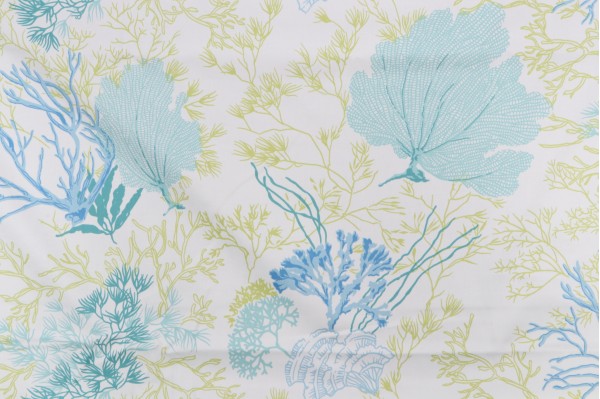 Thibaut Molikini F95735 Printed Cotton Drapery Fabric in Aqua and Green