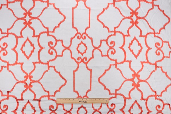 1 Yard Thibaut Ogden W714214 Embroidered Cotton Drapery Fabric in Coral