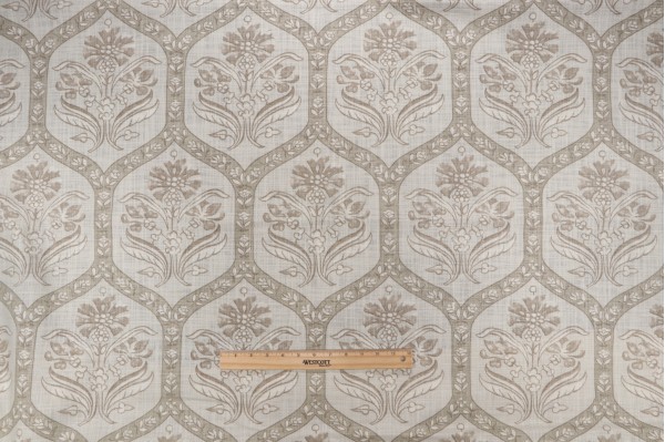 Thibaut Caton F94127 Printed Cotton Muslin Drapery Fabric in Beige