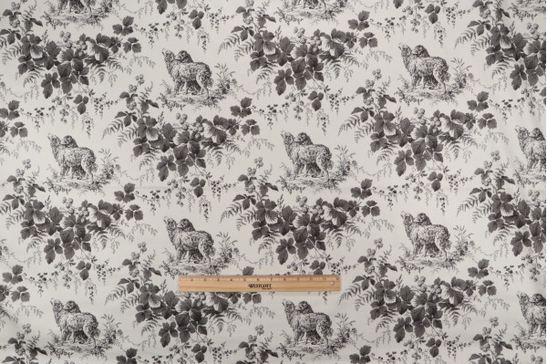 Click for 1.13 Yards Thibaut Pedigree F99720 Printed Cotton Drapery Fabric in Black on Cream Thibaut Pedigree F99720 Printed Cotton Drapery Fabric in Black on Cream