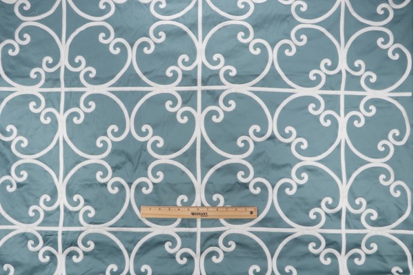 Anna French Cernobbia W714200 Embroidered Drapery Fabric in Mineral for Thibaut