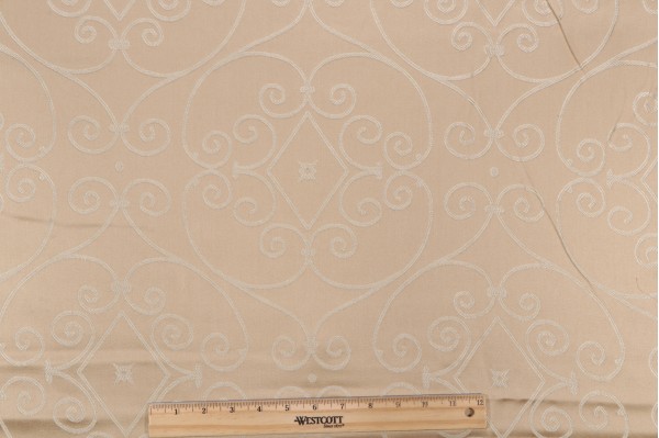 1 Yard Anna French Lavolta Scroll W71807 Woven Upholstery Fabric in Cream for Thibaut