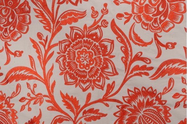 Thibaut Rivera W713047 Embroidered Drapery Fabric in Coral on Flax