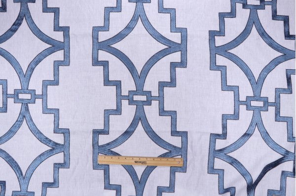 Anna French Songyue W736144 Embroidered Drapery Fabric in Blue for Thibaut