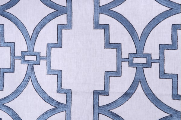 Anna French Songyue W736144 Embroidered Drapery Fabric in Blue for Thibaut