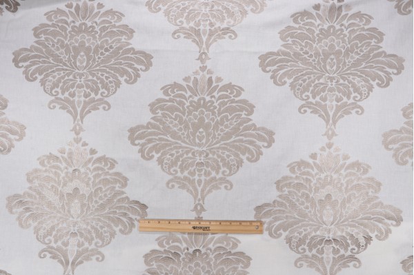 Thibaut Arturo Damask W713017 Embroidered Drapery Fabric in Grey on White