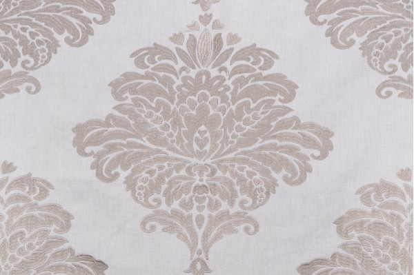 Thibaut Arturo Damask W713017 Embroidered Drapery Fabric in Grey on White