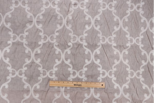 Thibaut Roselli Trellis AW2562 Embroidered Linen Drapery Fabric in White on Lavender