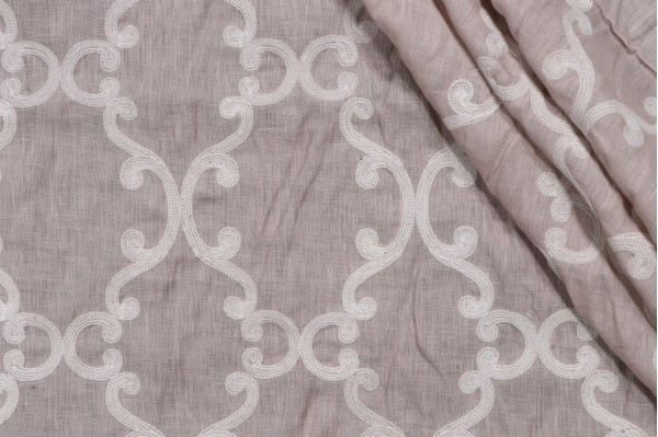 Thibaut Roselli Trellis AW2562 Embroidered Linen Drapery Fabric in White on Lavender