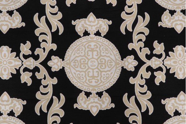 Thibaut Halie F936114 Printed Linen Blend Drapery Fabric in Black & Beige