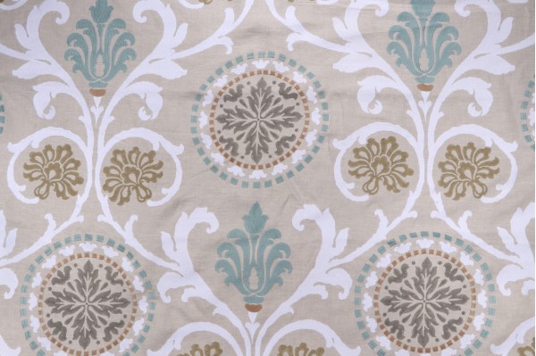 Thibaut Banyan W764100 Printed & Embroidered Linen Drapery Fabric in Aqua