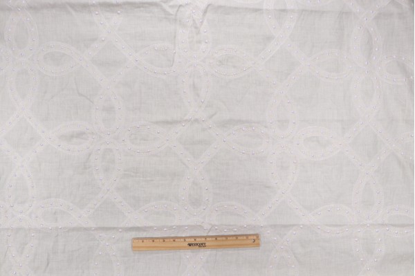 Anna French Salina Ribbon AW1376 Embroidered Linen Drapery Fabric in White for Thibaut