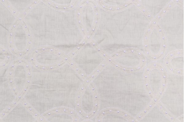 Anna French Salina Ribbon AW1376 Embroidered Linen Drapery Fabric in White for Thibaut