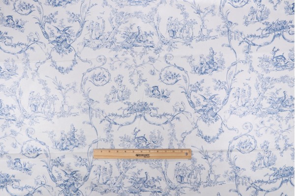 Thibaut Paysannerie F97373 Printed Cotton Drapery Fabric in Blue on White