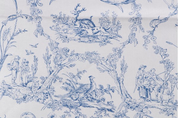 Thibaut Paysannerie F97373 Printed Cotton Drapery Fabric in Blue on White
