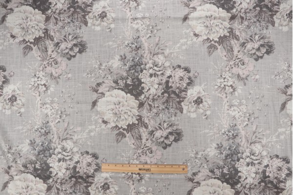 Waverly Ballad Bouquet Printed Linen Blend Drapery Fabric in Platinum