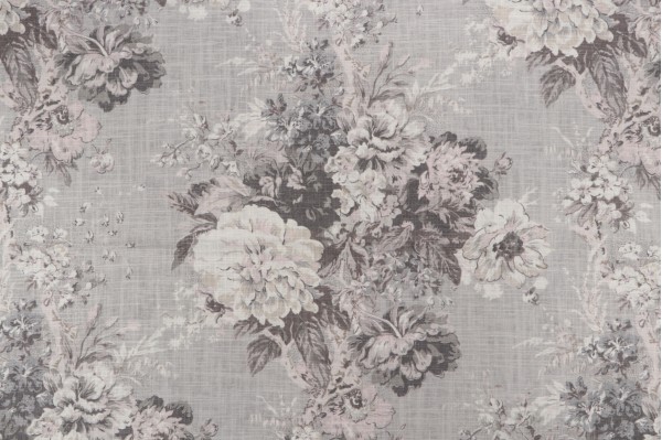 Waverly Ballad Bouquet Printed Linen Blend Drapery Fabric in Platinum