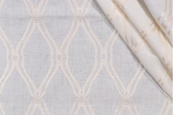 Thibaut Frankfurt W74108 Embroidered Linen Drapery Fabric in White