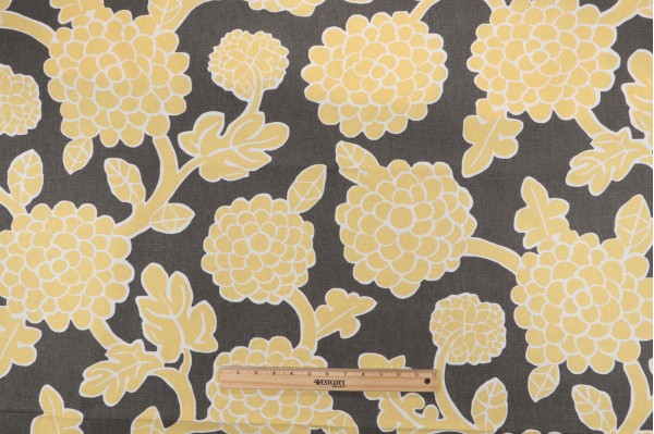 Thibaut Nikko F916016 Printed Linen Blend Drapery Fabric in Yellow and Grey
