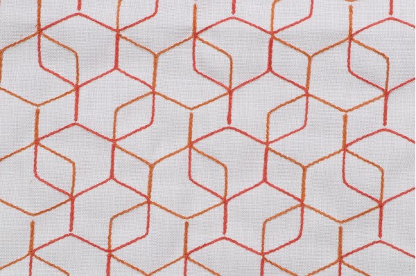 Valdese Weavers Leipsic Chenille Embroidered Drapery Fabric in Coral