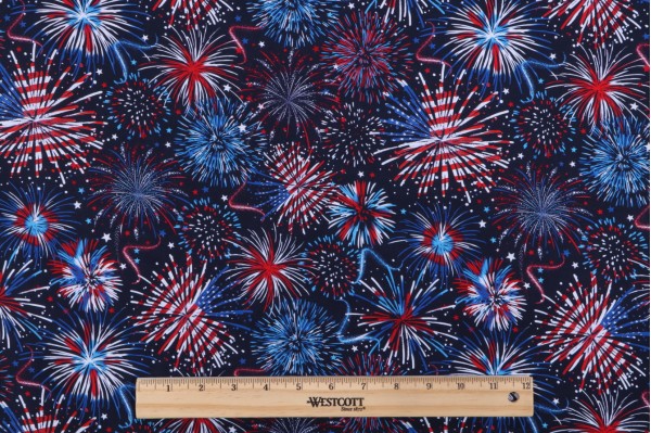 Timeless Treasures USA Flag Fireworks Printed Cotton Craft Fabric in USA