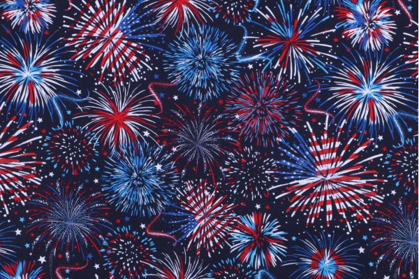 Timeless Treasures USA Flag Fireworks Printed Cotton Craft Fabric in USA