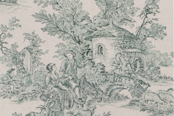 Heirloom Fabrics Pastorale Printed Cotton Drapery Fabric in 3-White/Green for Covington