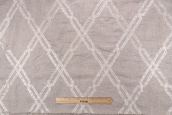 Thibaut Fusion Trellis W736148 Embroidered Linen Drapery Fabric in Natural