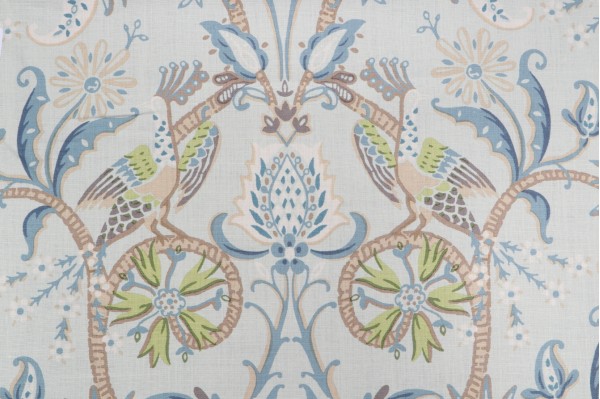 Thibaut Peacock Garden F924360 Printed Linen Drapery Fabric in Aqua