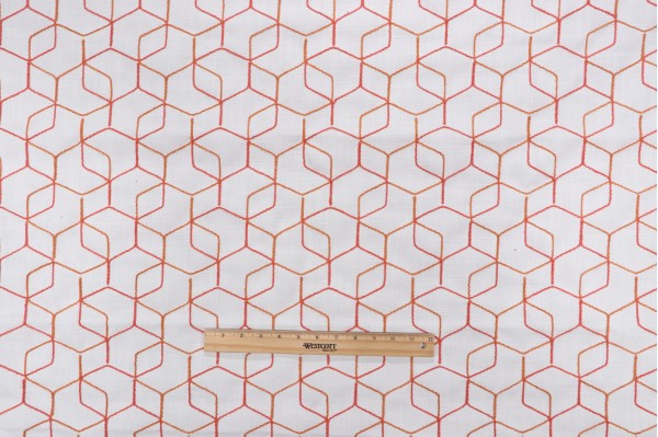 Valdese Weavers Leipsic Chenille Embroidered Drapery Fabric in Coral