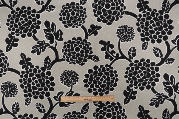 Thibaut Nikko F916018 Printed Linen Blend Drapery Fabric in Black & Tan